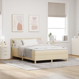 Cama con Box Spring y Colchón Crema 140x190 cm Tela