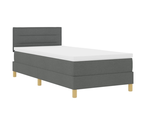 Cama con Box Spring  con Colchón y Luz LED Gris Oscuro 90x200 cm Tela