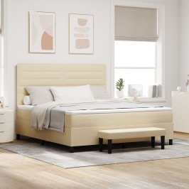 Cama con box spring  con colchón y banco crema 180x200 cm tela