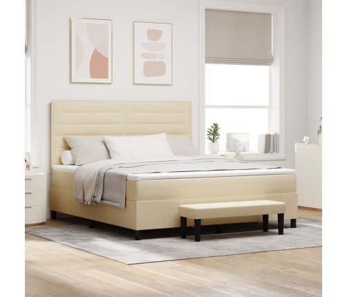 Cama con box spring  con colchón y banco crema 180x200 cm tela