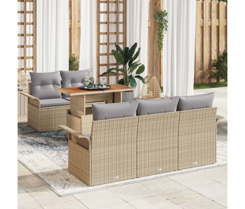 Conjunto de Sofás de Jardín de 6 Piezas con Cojines Beige Poliratán Acacia
