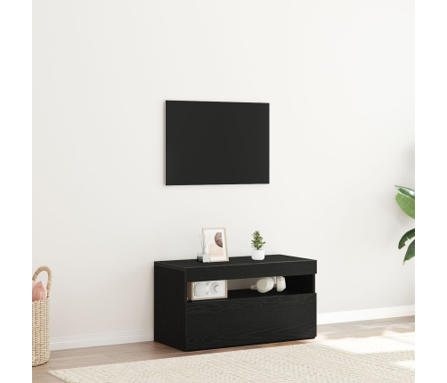 Mueble para TV  con luces LED en negro y roble, 75x35x40 cm, de madera