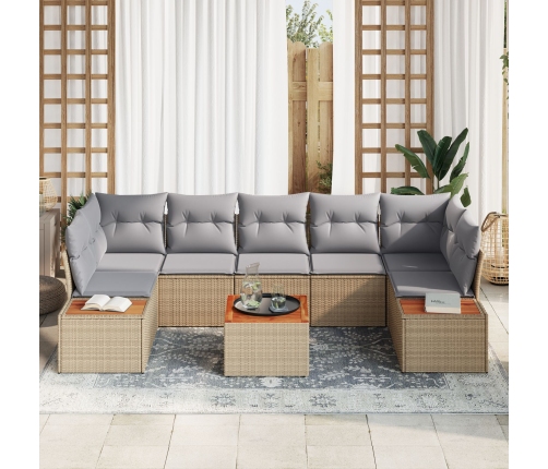 Conjunto de Sofá de Jardín  de 8 Piezas con Cojines Beige Poliratán Acacia