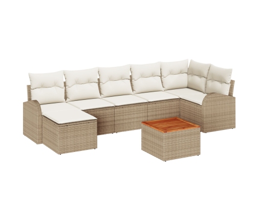 Conjunto de Sofás de Jardín  de 8 Piezas con Cojines Beige Poliratán Acacia