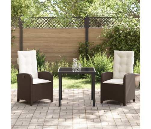 Set de comedor de jardín de 3 piezas con cojines - Rattan polimérico marrón