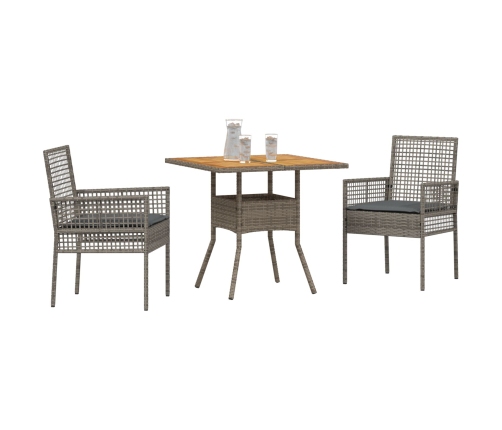 Conjunto de Comedor de Jardín  de 3 Piezas con Cojines Gris Ratán Polímero