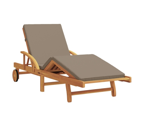 Tumbona plegable  con ruedas y cojín taupe de madera sólida de acacia
