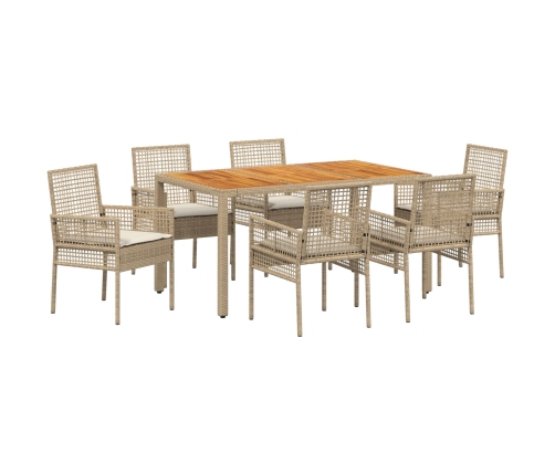 Conjunto de Comedor de Jardín  de 7 Piezas con Cojines Beige de Ratán Polipropileno