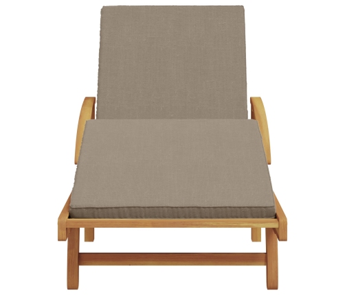 Tumbona plegable  con ruedas y cojín taupe de madera sólida de acacia