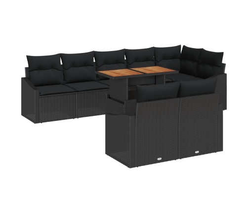 Conjunto de Sofá de Jardín  Juego de 9 Negro y Marrón Ratán y Madera