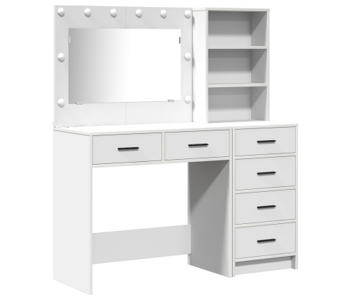 Conjunto de mesa de tocador de 2 piezas  con LED de madera blanca