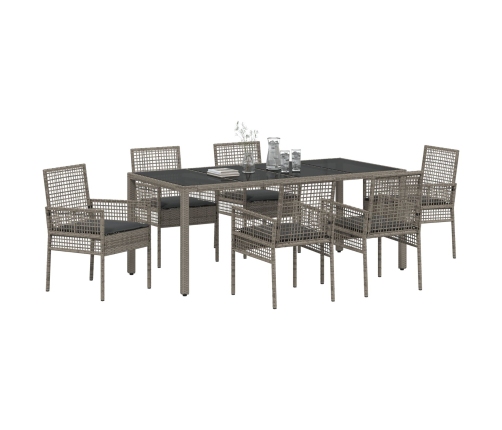Juego de comedor de jardín de 7 piezas con cojines gris poliratán