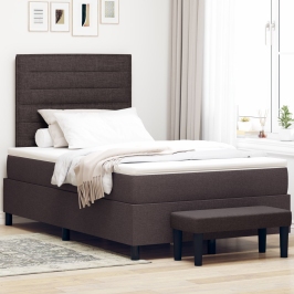 Cama con Somier y Colchón & Banco Marrón Oscuro 120x200 cm Tela
