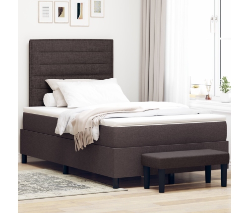Cama con Somier y Colchón & Banco Marrón Oscuro 120x200 cm Tela