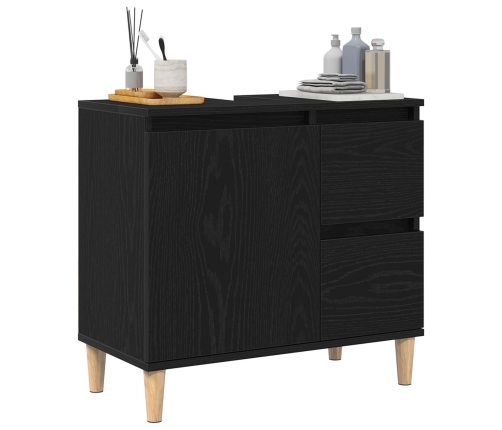 Gabinete de fregadero Madera de roble negra 65x33x60 cm Madera elaborada