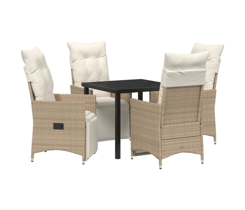 Set de Comedor de Jardín de 5 Piezas  con Cojines Beige Poliratán