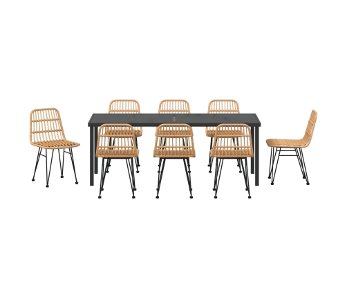 Conjunto de Comedor de Jardín  de 9 Piezas Marrón Poliratán