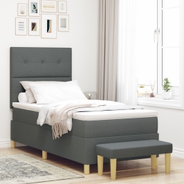 Cama con Sommier y Banco Gris Oscuro 100x200 cm Tela