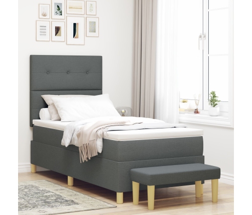 Cama con Sommier y Banco Gris Oscuro 100x200 cm Tela