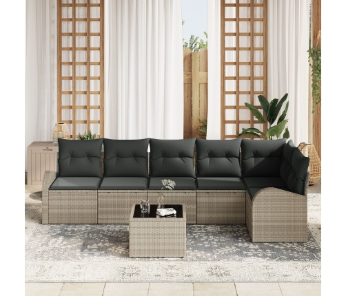 Set de Sofá de Jardín de 7 Piezas con Cojines Gris Poliratán