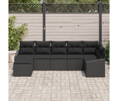 Conjunto de Comedor de Jardín de 7 Piezas con Cojines Negro Poliratán