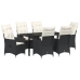 Set de Comedor de Jardín  de 7 Piezas con Cojines en Poliratán Negro