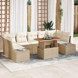 Conjunto de sofá de jardín de 8 piezas con cojines beige de ratán sintético