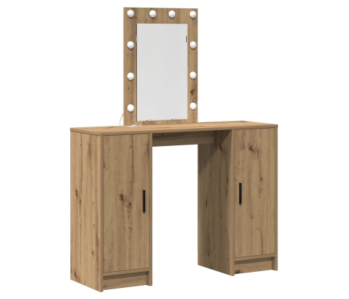 Mesa de Tocador  con Luces LED Roble Artesanal 102x33x135 cm