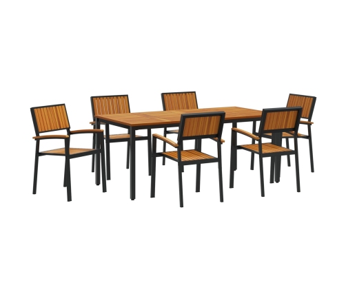 Juego de Comedor de Jardín Set de 7 Negro, Madera Natural