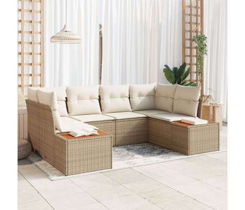 Juego de Sofá de Jardín de 6 Piezas con Cojines Beige Poli Rattan Acacia
