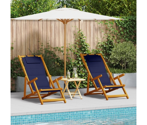 Sillas de Playa Plegables  2 pcs Azul Madera Maciza de Acacia y Textileno