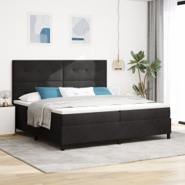 Cama Box Spring  con colchón Negro 200x200 cm Terciopelo