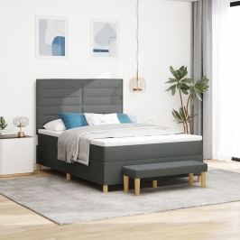 Cama con Base con Colchón y Banco Gris Oscuro 140x200 cm Tela