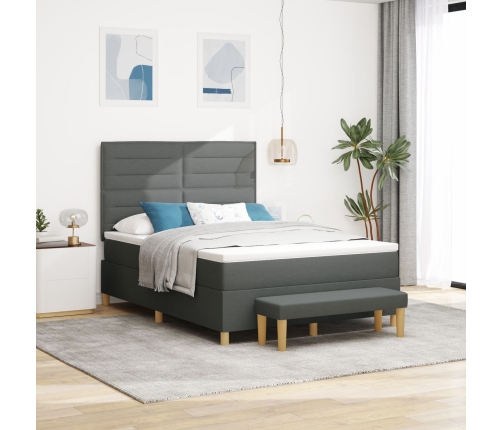 Cama con Base con Colchón y Banco Gris Oscuro 140x200 cm Tela