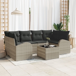 Conjunto de Sofás de Jardín  de 7 Piezas con Cojines Gris Claro de Ratán