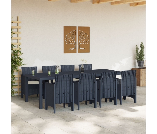 Conjunto de Comedor de Jardín de 9 Piezas con Cojines Ratán Polipropileno Antracita