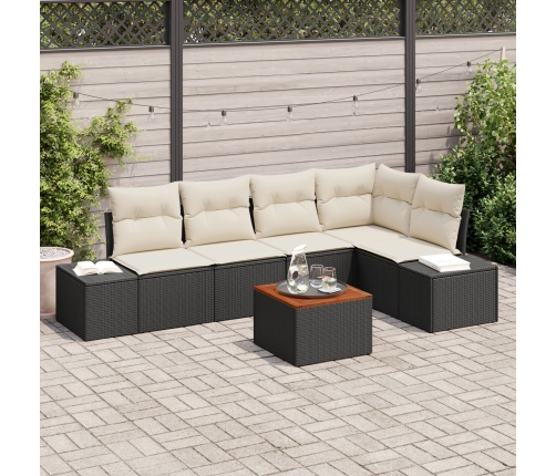 Conjunto de Sofás de Jardín de 6 Piezas con Cojines Negro Poliratán Acacia