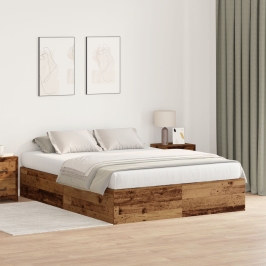 Marco de Cama  Madera Vieja Madera Maciza Recuperada Doble