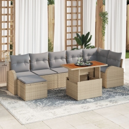 Conjunto de Comedor de Jardín de 8 Piezas con Cojines Beige Ratán Poliacacia