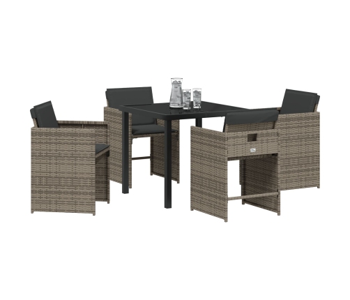 Set de Comedor de Jardín  de 5 Piezas con Cojines Gris Poliratán