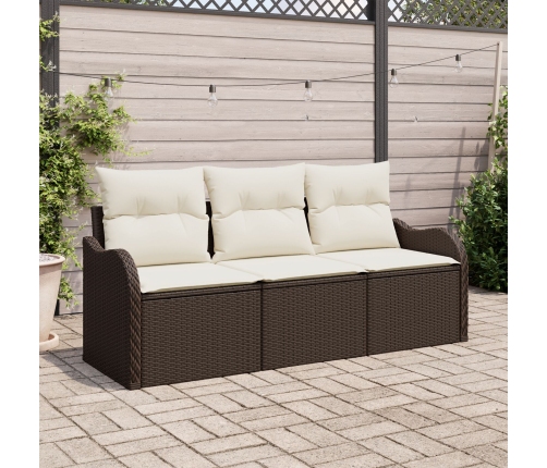Set de Sofá de Jardín  de 3 Piezas con Cojines Marrón Rattan Poli