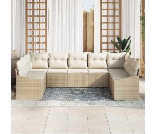 Conjunto de Sofás de Jardín de 9 Piezas con Cojines Beige Poliratán
