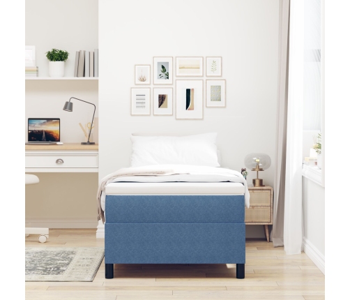 Cama Box Spring  Azul Individual de Tela de Pana