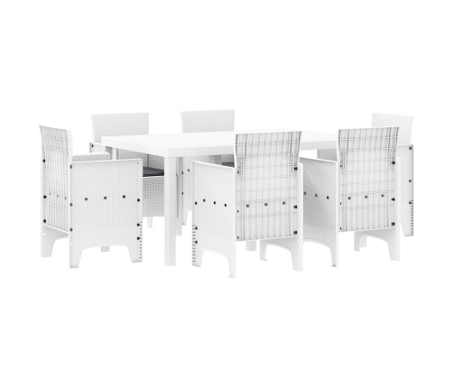 Conjunto de Comedor de Jardín de 7 Piezas con Cojines Blanco Poliratán