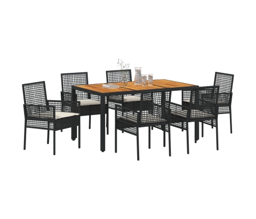 Conjunto de Comedor de Jardín  de 7 Piezas con Cojines Negro Polirratán
