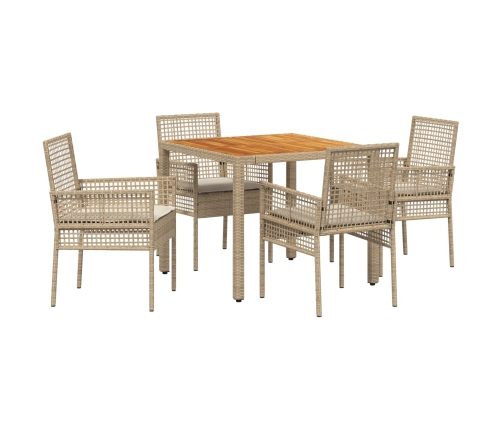 Conjunto de Comedor de Jardín  de 5 Piezas con Cojines Beige de Ratán