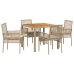 Conjunto de Comedor de Jardín  de 5 Piezas con Cojines Beige de Ratán