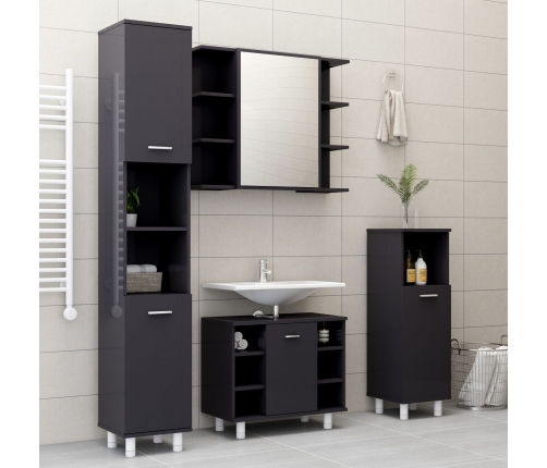 Armario de baño madera contrachapada gris brillo 30x30x179 cm