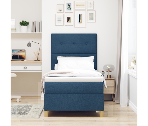 Estructura de Cama  con Colchón Azul Tela 90 x 200 cm Cama Azul