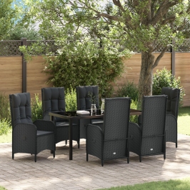 Set de Comedor de Jardín de 7 Piezas  Negro Rattan Versátil